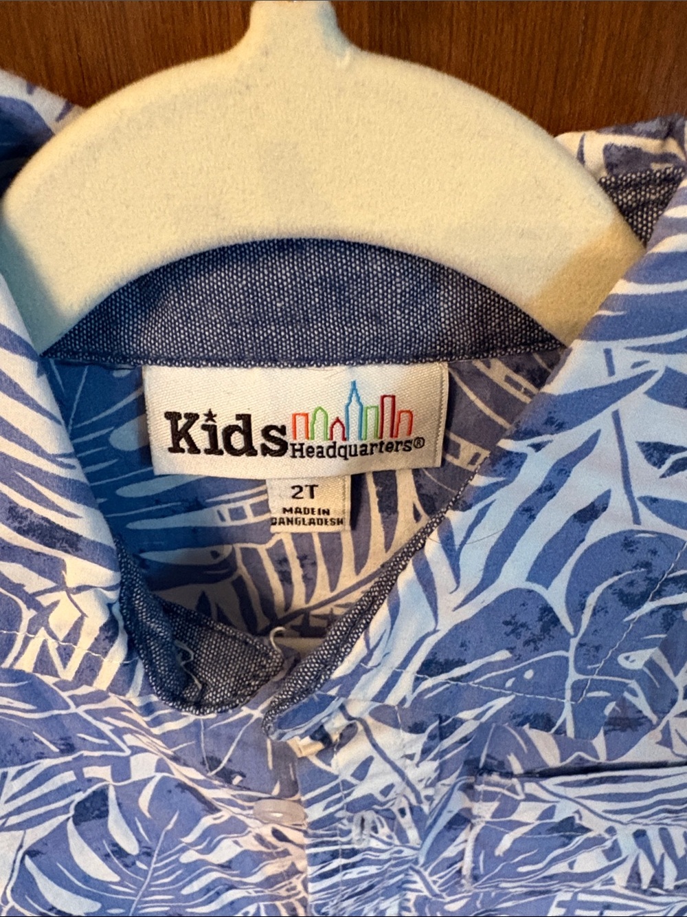 Kids Headquarters Blue & White Leaf Print Button-Down Shirt - Picture 2 of 3